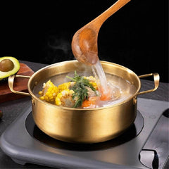 Stainless Steel Noodle Soup Cooker Pot with Lid, Golden Small Hot Pot