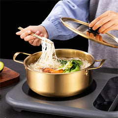 Stainless Steel Noodle Soup Cooker Pot with Lid, Golden Small Hot Pot