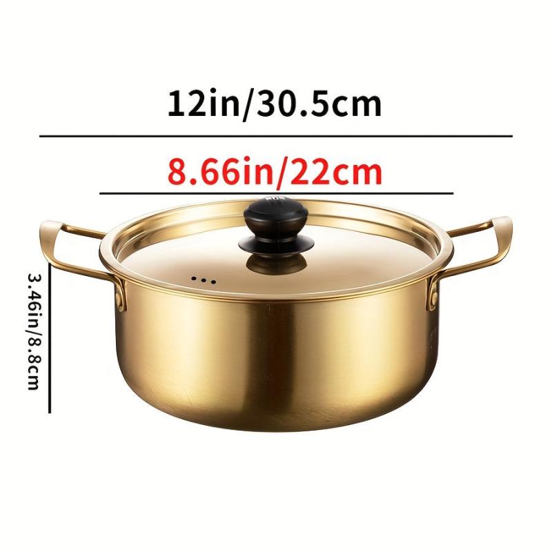 Stainless Steel Noodle Soup Cooker Pot with Lid, Golden Small Hot Pot