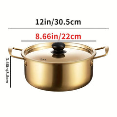 Stainless Steel Noodle Soup Cooker Pot with Lid, Golden Small Hot Pot