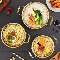 Stainless Steel Noodle Soup Cooker Pot with Lid, Golden Small Hot Pot