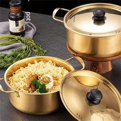 Stainless Steel Noodle Soup Cooker Pot with Lid, Golden Small Hot Pot