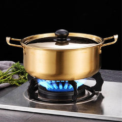 Stainless Steel Noodle Soup Cooker Pot with Lid, Golden Small Hot Pot