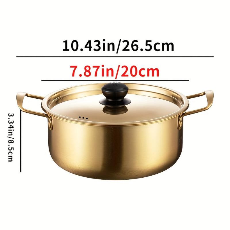 Stainless Steel Noodle Soup Cooker Pot with Lid, Golden Small Hot Pot