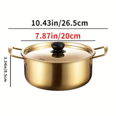 Stainless Steel Noodle Soup Cooker Pot with Lid, Golden Small Hot Pot