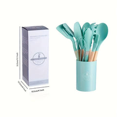 12PCS Wooden Handle Silicone Kitchen Utensil Set