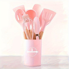 12PCS Wooden Handle Silicone Kitchen Utensil Set