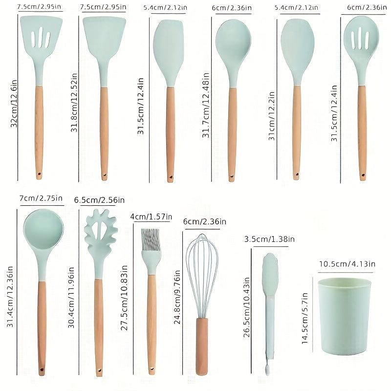 12PCS Wooden Handle Silicone Kitchen Utensil Set
