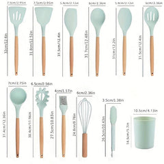 12PCS Wooden Handle Silicone Kitchen Utensil Set