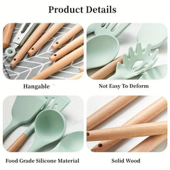 12PCS Wooden Handle Silicone Kitchen Utensil Set