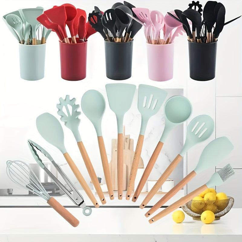 12PCS Wooden Handle Silicone Kitchen Utensil Set