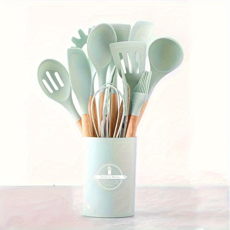 12PCS Wooden Handle Silicone Kitchen Utensil Set