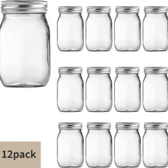 12 Pack 16oz Mason Jars with Sealed Lids for Kitchen Storage