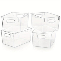 Clear Plastic Food Storage Bins With Handles for Refrigerators Freezers Cabinets