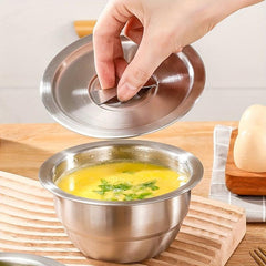 304 Stainless Steel Deep Small Bowl with Lid for Steaming Eggs, Food Storage