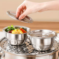 304 Stainless Steel Deep Small Bowl with Lid for Steaming Eggs, Food Storage