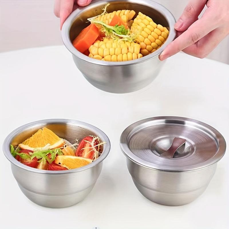304 Stainless Steel Deep Small Bowl with Lid for Steaming Eggs, Food Storage