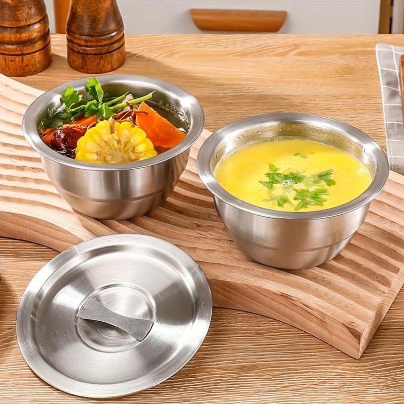 304 Stainless Steel Deep Small Bowl with Lid for Steaming Eggs, Food Storage