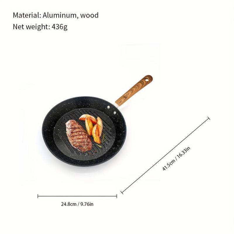 Nonstick 24 Cast Iron Skillet Round Steak Fry Pan Grill Pan For Gas Stove Top