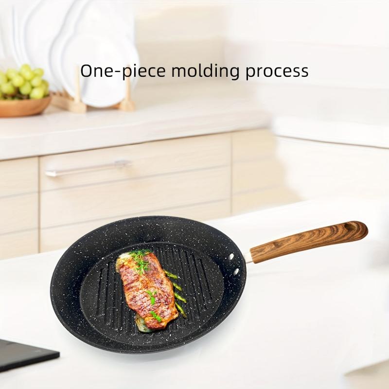 Nonstick 24 Cast Iron Skillet Round Steak Fry Pan Grill Pan For Gas Stove Top