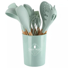 12pcs Silicone Cooking Tools Set with Wooden Handles Kitchen Utensils