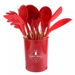 12pcs Silicone Cooking Tools Set with Wooden Handles Kitchen Utensils