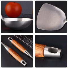 Stainless Steel Wok Spatula Soup Ladle Wooden Handle Kitchen Utensils