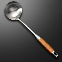 Stainless Steel Wok Spatula Soup Ladle Wooden Handle Kitchen Utensils