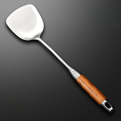 Stainless Steel Wok Spatula Soup Ladle Wooden Handle Kitchen Utensils