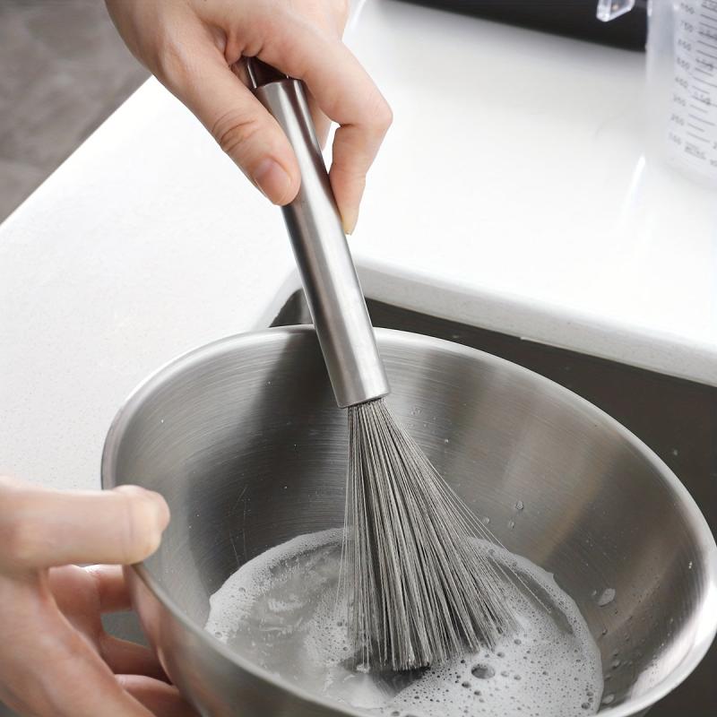 Stainless Steel Kitchen Scrub Brush with Handle, Dish Scrubber Pot Brush