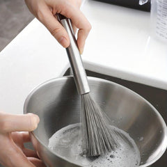 Stainless Steel Kitchen Scrub Brush with Handle, Dish Scrubber Pot Brush