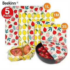 5pcs Beeswax Food Wraps Eco Friendly Reusable Bowl Covers