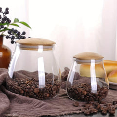 Modern Clear Glass Jar with Bamboo Lid for Kitchen Storage
