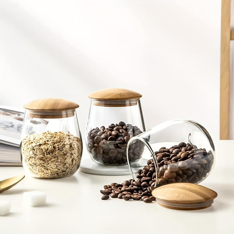 Modern Clear Glass Jar with Bamboo Lid for Kitchen Storage