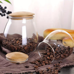 Modern Clear Glass Jar with Bamboo Lid for Kitchen Storage