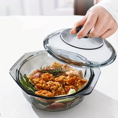 1000ml Gray Glass Pot w/ Double Handle for Soups, Stews