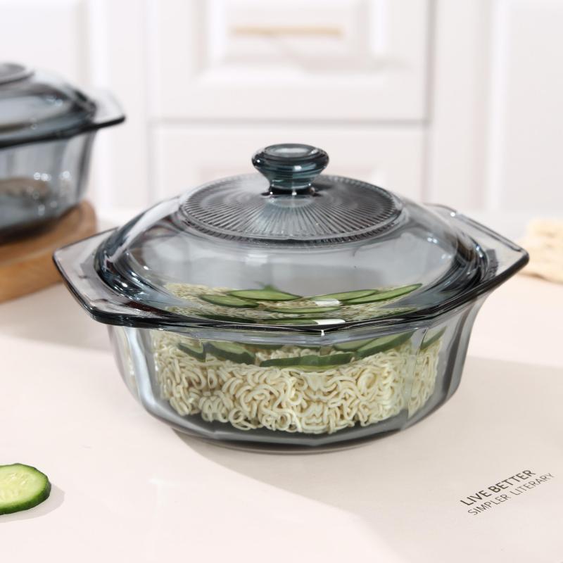 1000ml Gray Glass Pot w/ Double Handle for Soups, Stews
