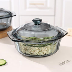 1000ml Gray Glass Pot w/ Double Handle for Soups, Stews