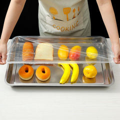 100 pack Disposable Plastic Wrap Covers for Universal Bowl and Plate Coverage