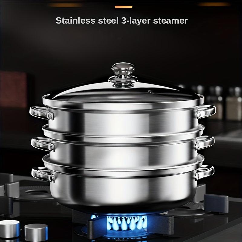 Stainless Steel 3 Tier Steamer Pot With Lid
