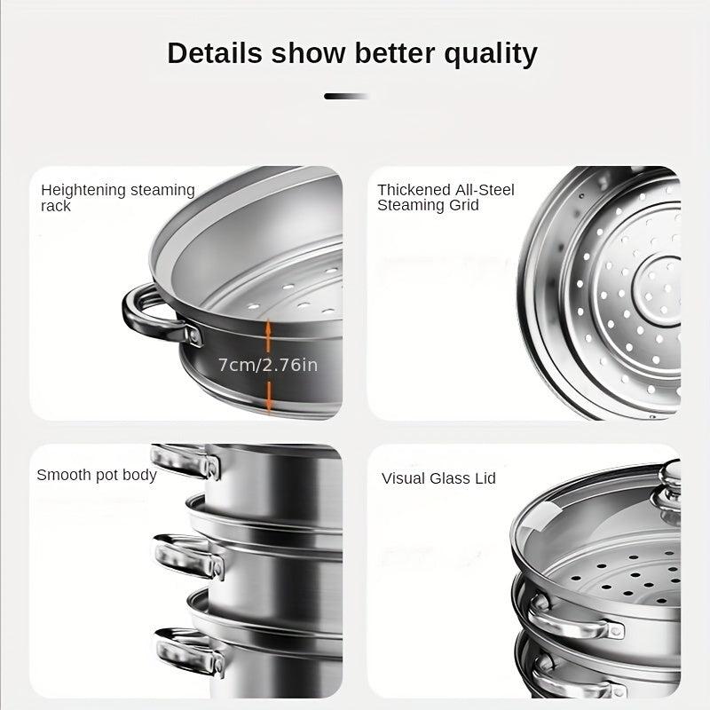 Stainless Steel 3 Tier Steamer Pot With Lid