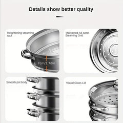 Stainless Steel 3 Tier Steamer Pot With Lid