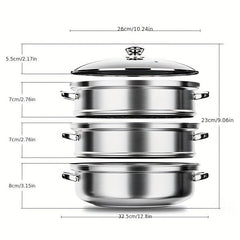 Stainless Steel 3 Tier Steamer Pot With Lid