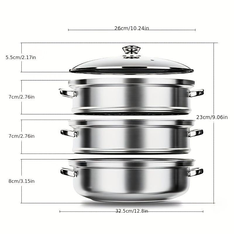 Stainless Steel 3 Tier Steamer Pot With Lid
