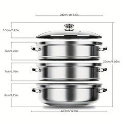 Stainless Steel 3 Tier Steamer Pot With Lid