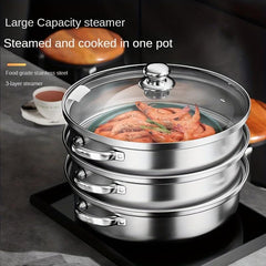 Stainless Steel 3 Tier Steamer Pot With Lid