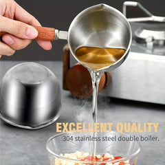 Small Milk Pan with Wooden Handle and Dual Pour Spouts