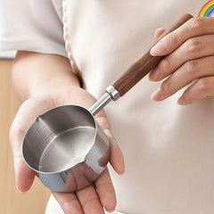 Small Milk Pan with Wooden Handle and Dual Pour Spouts
