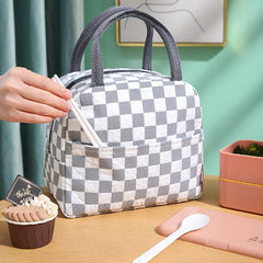 Checkered Insulated Lunch Bag Waterproof Picnic Bag Large Capacity