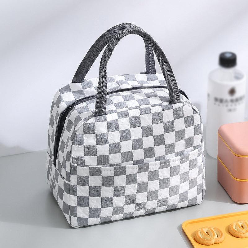 Checkered Insulated Lunch Bag Waterproof Picnic Bag Large Capacity